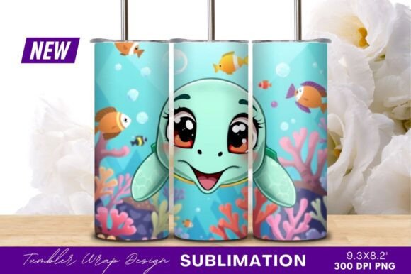Download Cute Cartoon Turtle Swimming Tumbler - Premium Resources