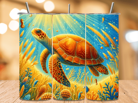 Download Golden Sea Turtle Swimming Tumbler Wrap - Premium Resources